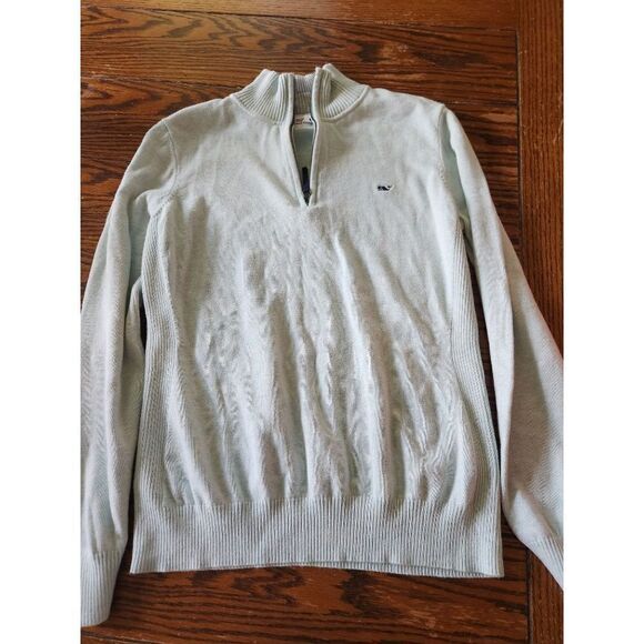 Vineyard Vines Crystal blue 1/4 zip cotton sweater sz Medium - Picture 1 of 5